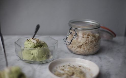 Avocado, almond and coconut gelato