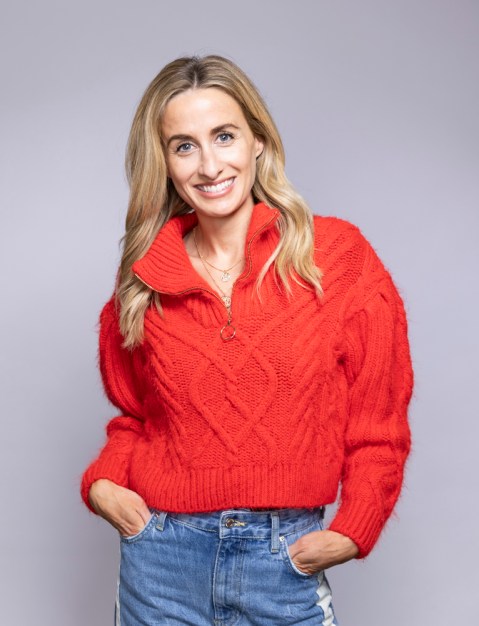 dr julie smith wearing red jumper on grey background