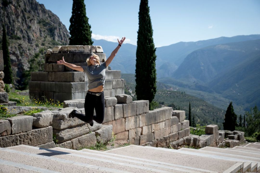 delphi awakening retreat woman jumping