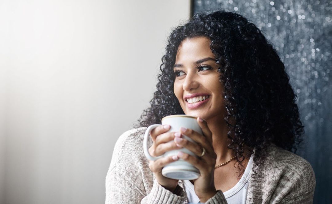 woman happy winter cosy